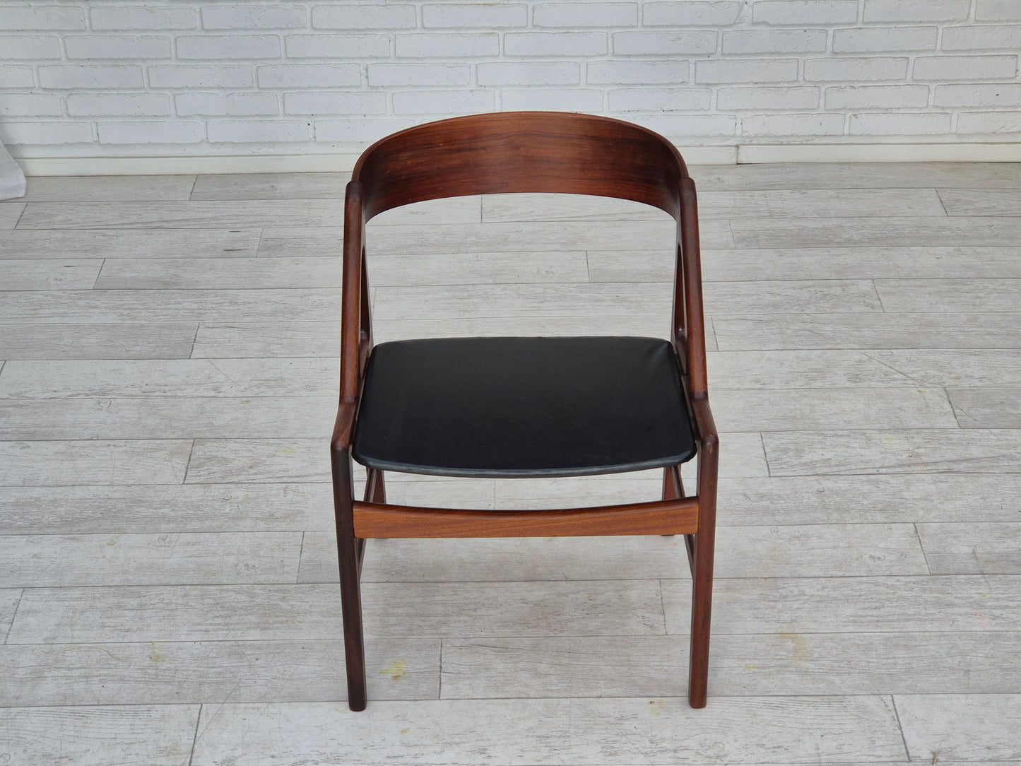 1960s, Danish chair, original condition, solid teak wood, eco leather, bent teak wood.