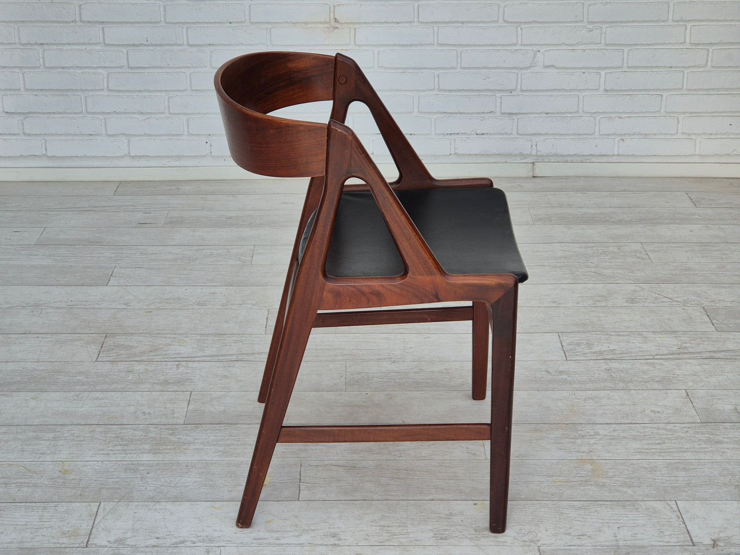 1960s, Danish chair, original condition, solid teak wood, eco leather, bent teak wood.