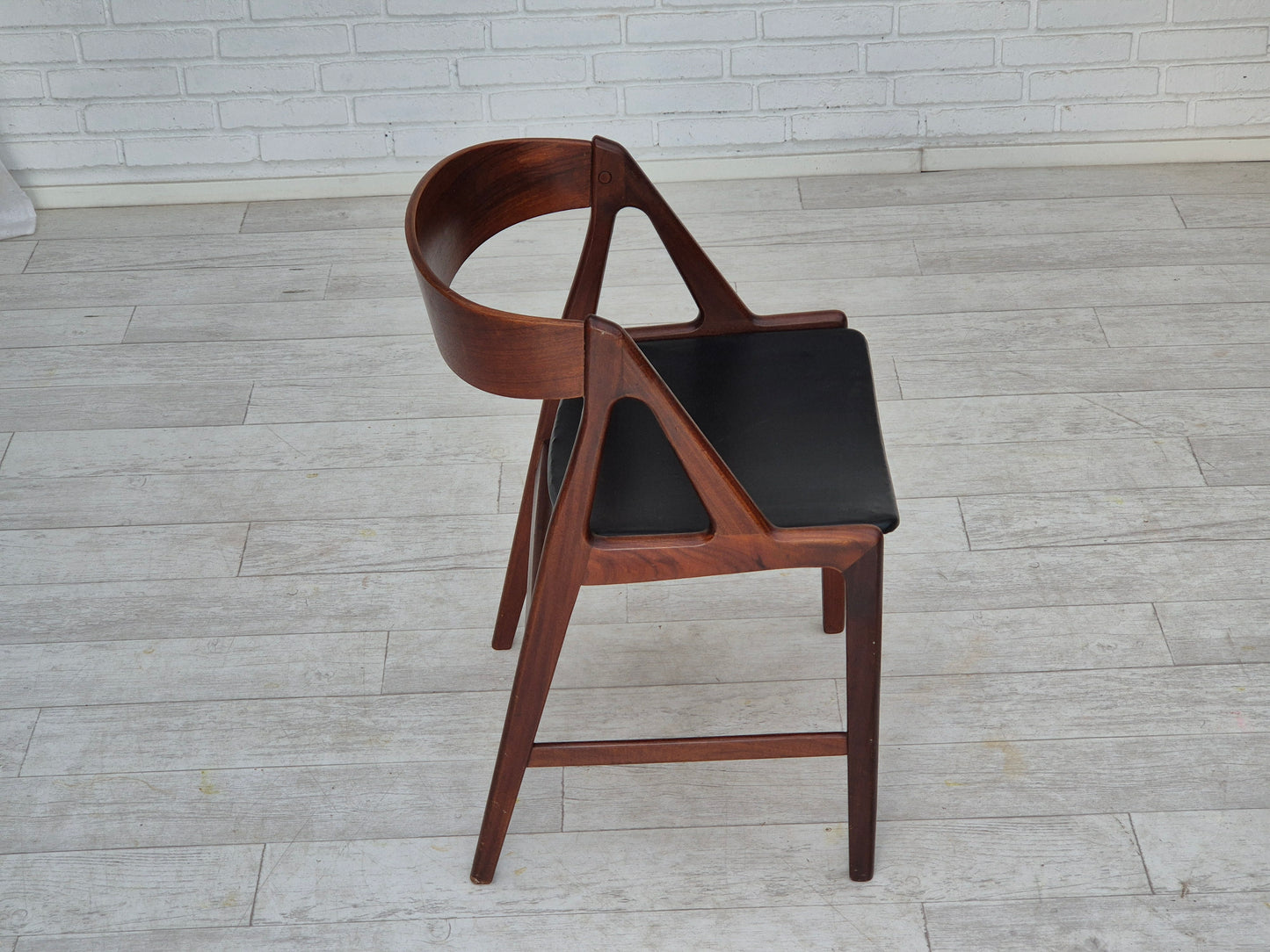 1960s, Danish chair, original condition, solid teak wood, eco leather, bent teak wood.