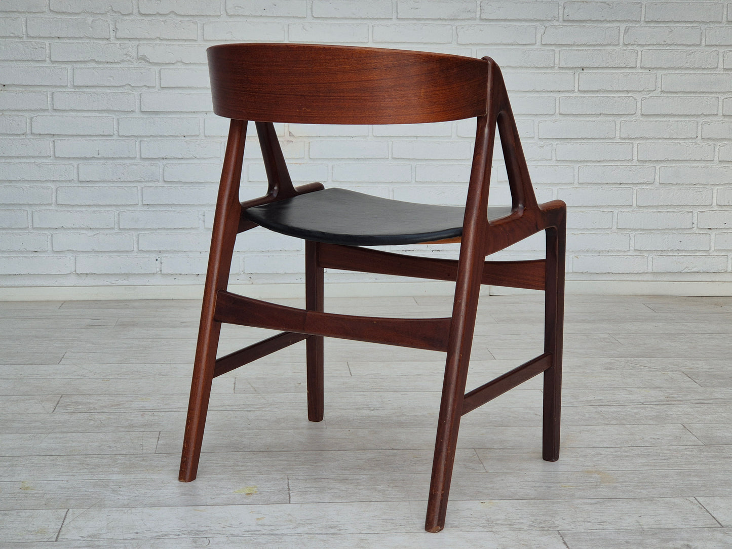 1960s, Danish chair, original condition, solid teak wood, eco leather, bent teak wood.