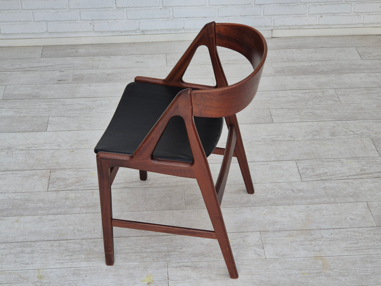 1960s, Danish chair, original condition, solid teak wood, eco leather, bent teak wood.