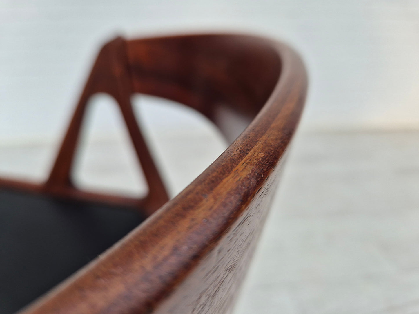 1960s, Danish chair, original condition, solid teak wood, eco leather, bent teak wood.