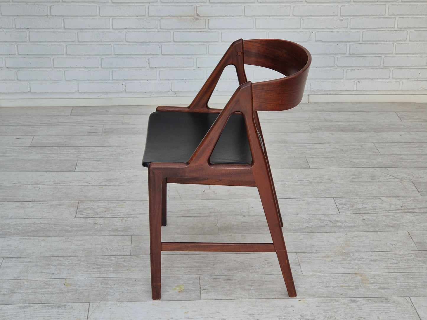 1960s, Danish chair, original condition, solid teak wood, eco leather, bent teak wood.