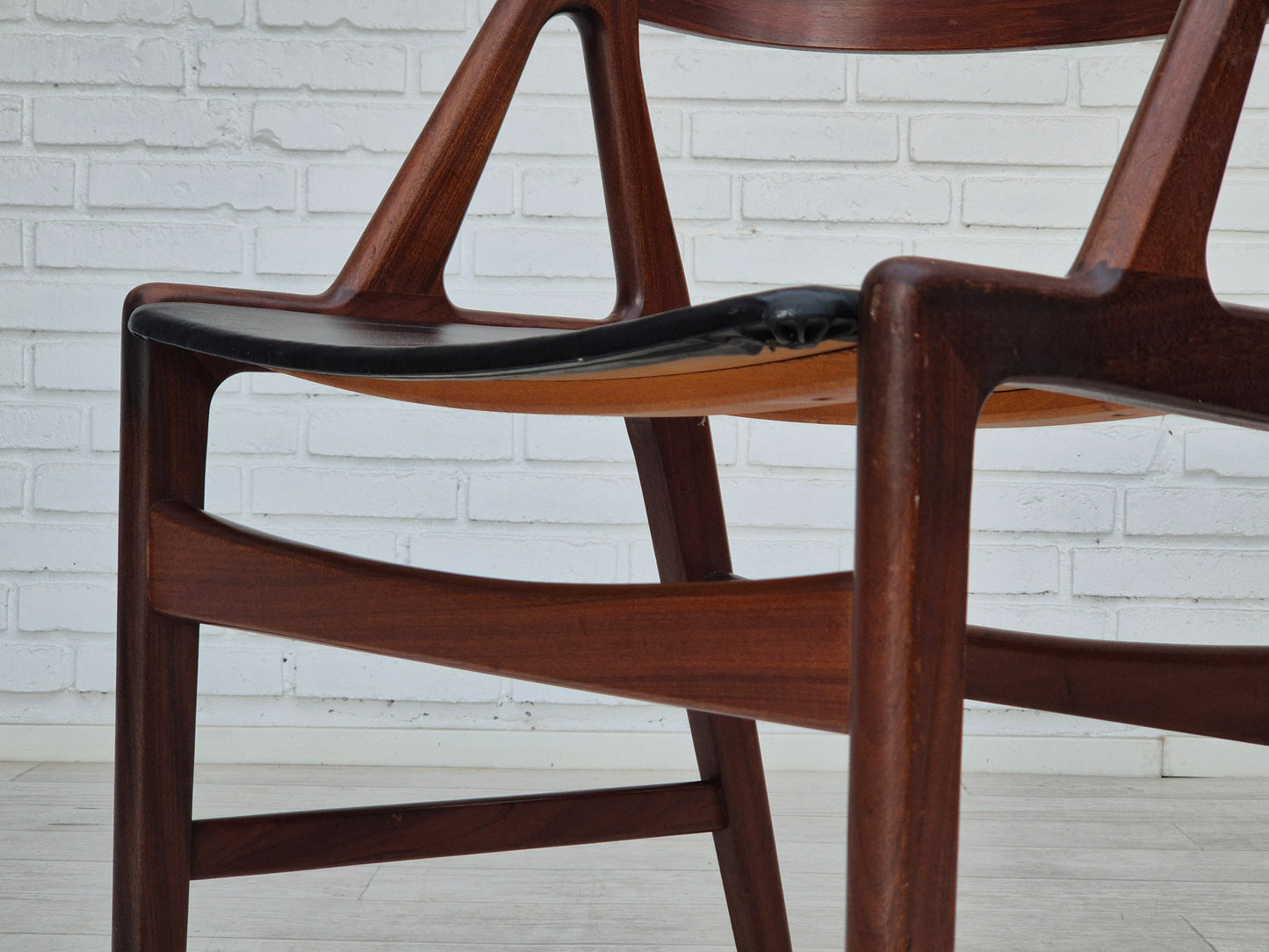 1960s, Danish chair, original condition, solid teak wood, eco leather, bent teak wood.