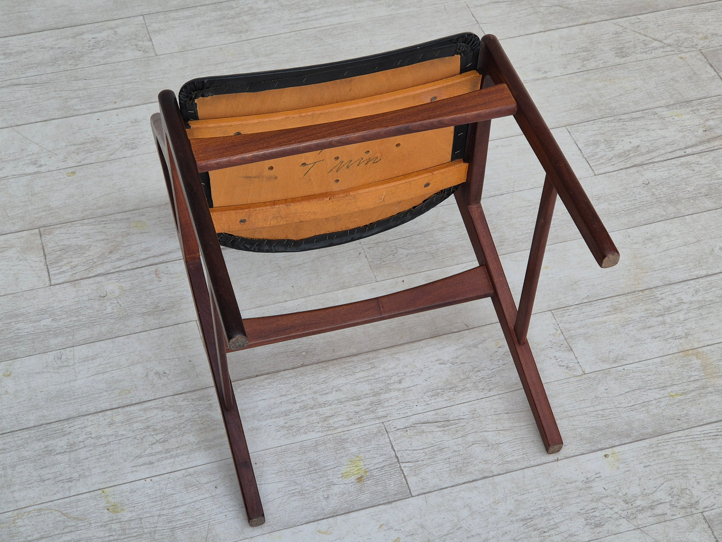 1960s, Danish chair, original condition, solid teak wood, eco leather, bent teak wood.