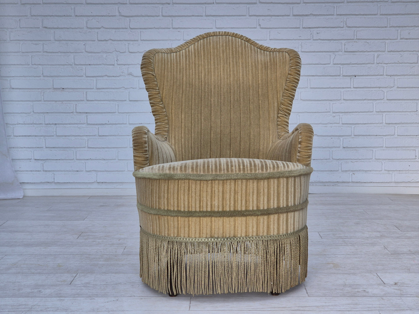 1970s, pair of Danish armchairs, original condition, green furniture velour.