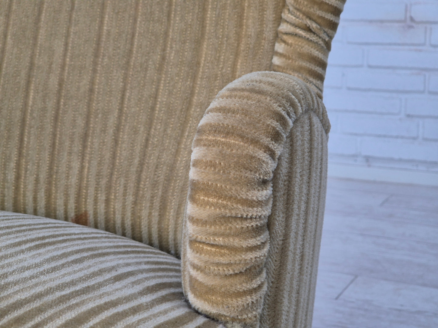 1970s, pair of Danish armchairs, original condition, green furniture velour.