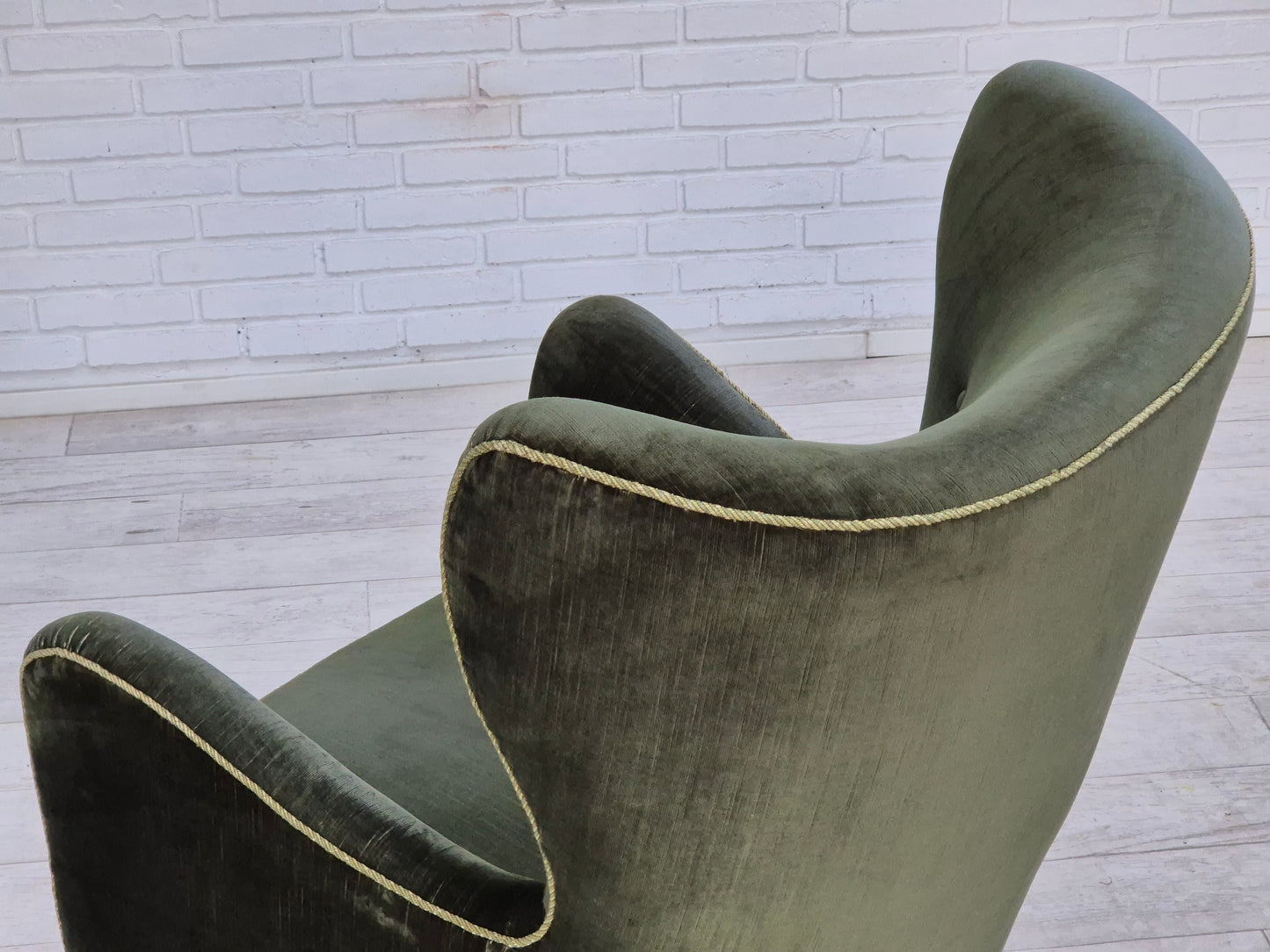 1960s, Danish highback relax armchair, original condition, green furniture velour.