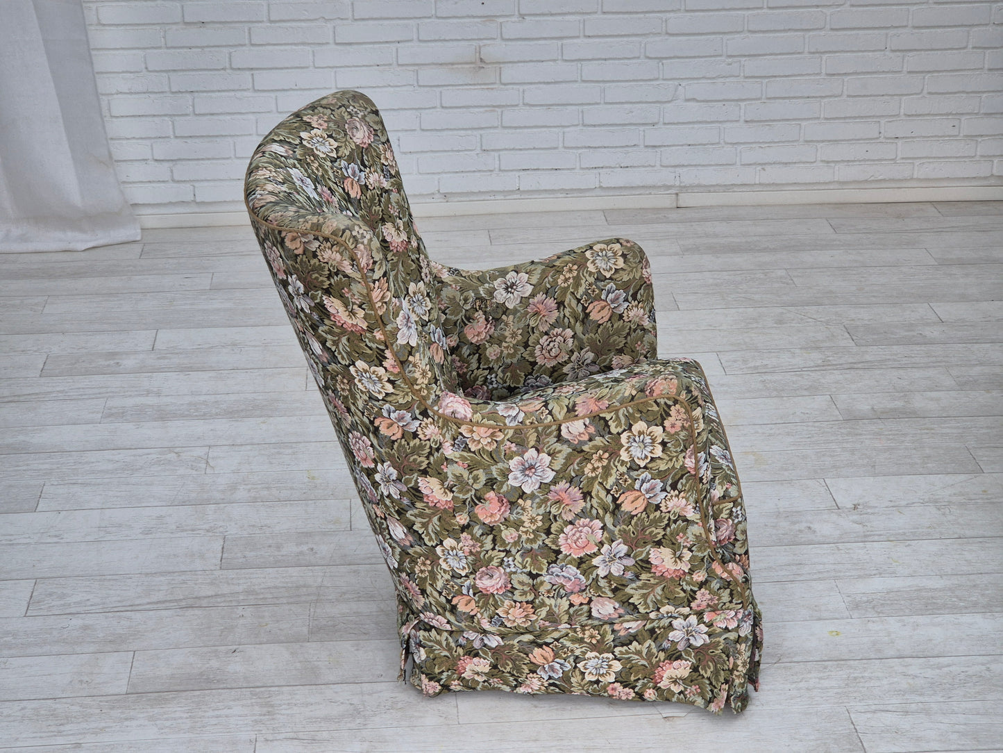 1970s, Danish armchair, reupholstered, flowers furniture fabric.