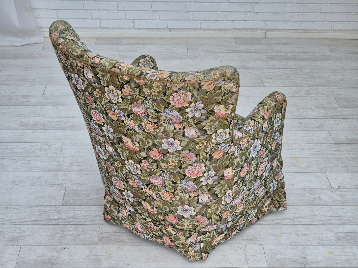 1970s, Danish armchair, reupholstered, flowers furniture fabric.