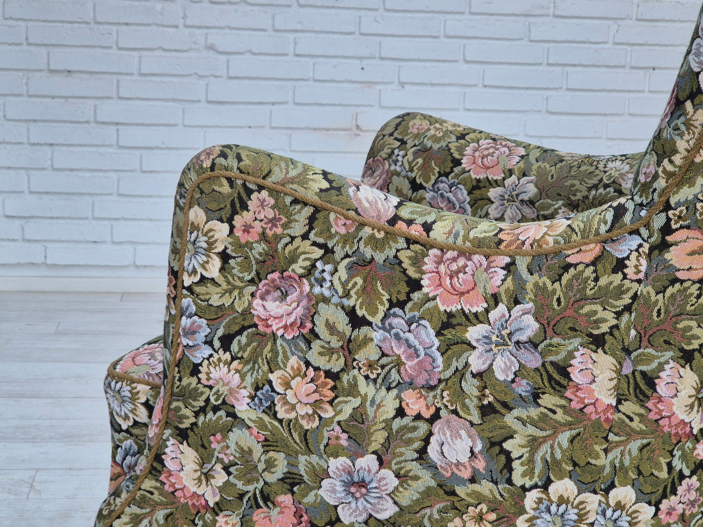 1970s, Danish armchair, reupholstered, flowers furniture fabric.