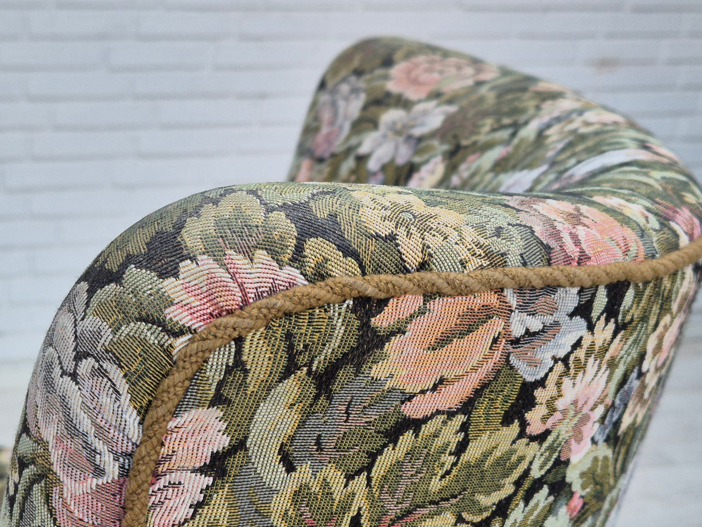 1970s, Danish armchair, reupholstered, flowers furniture fabric.