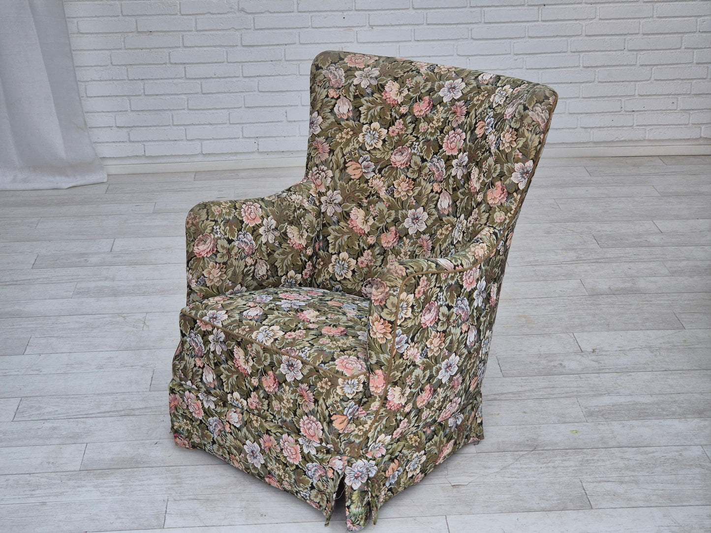 1970s, Danish armchair, reupholstered, flowers furniture fabric.