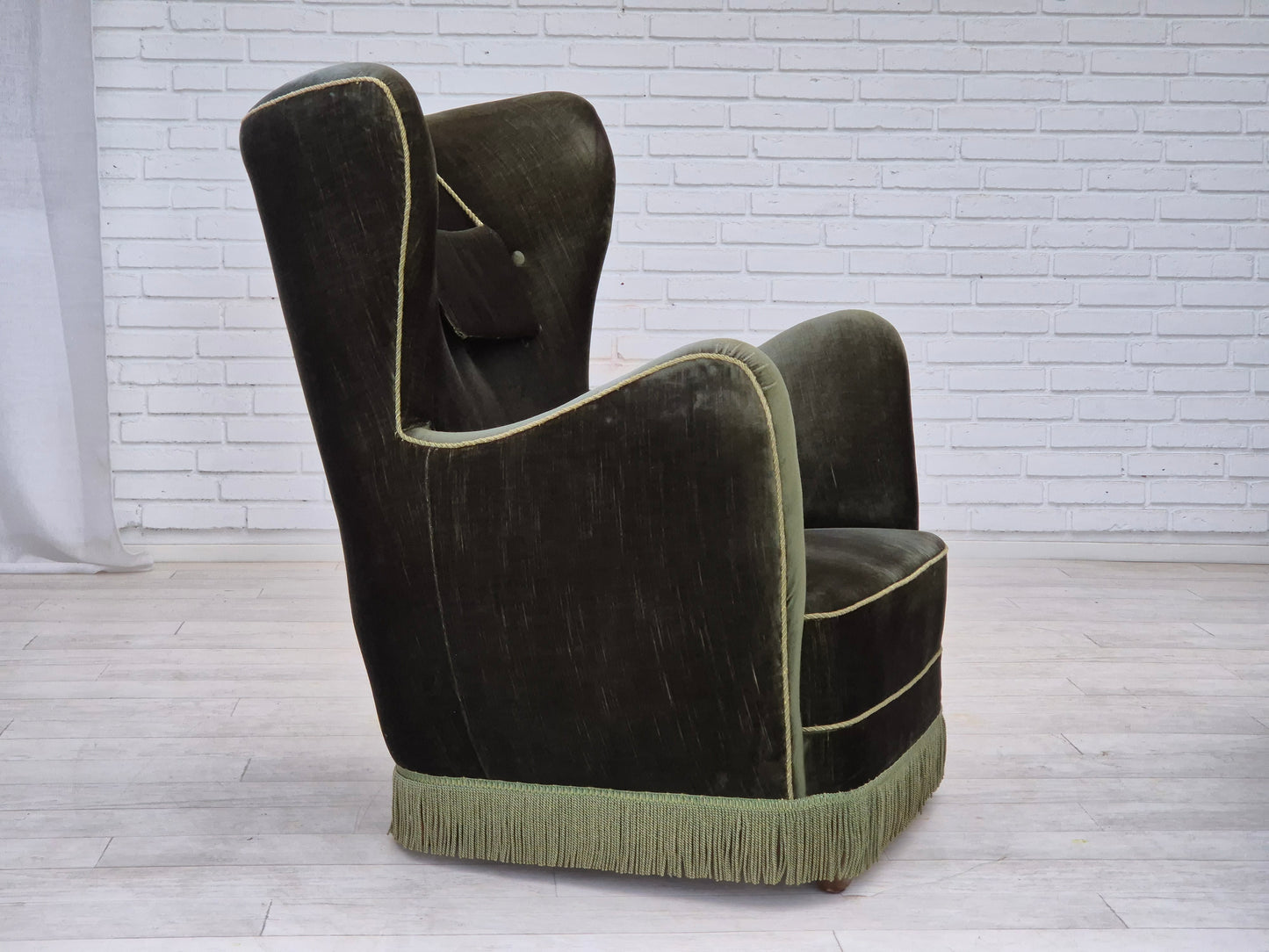 1960s, Danish highback relax armchair, original condition, green furniture velour.