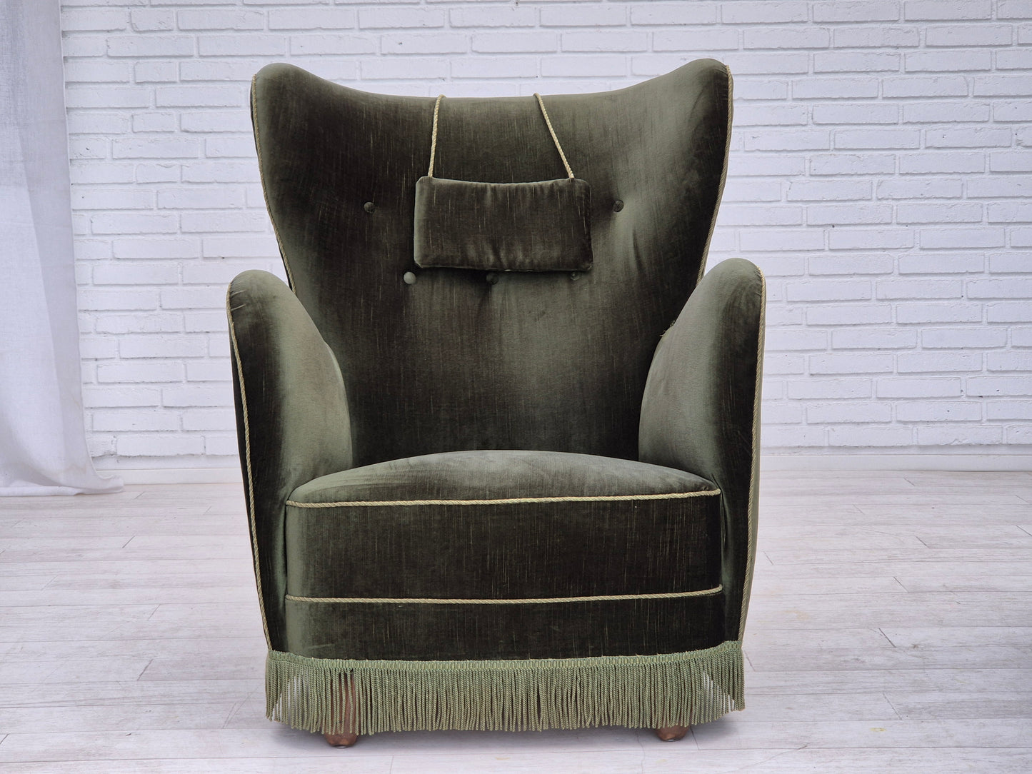 1960s, Danish highback relax armchair, original condition, green furniture velour.