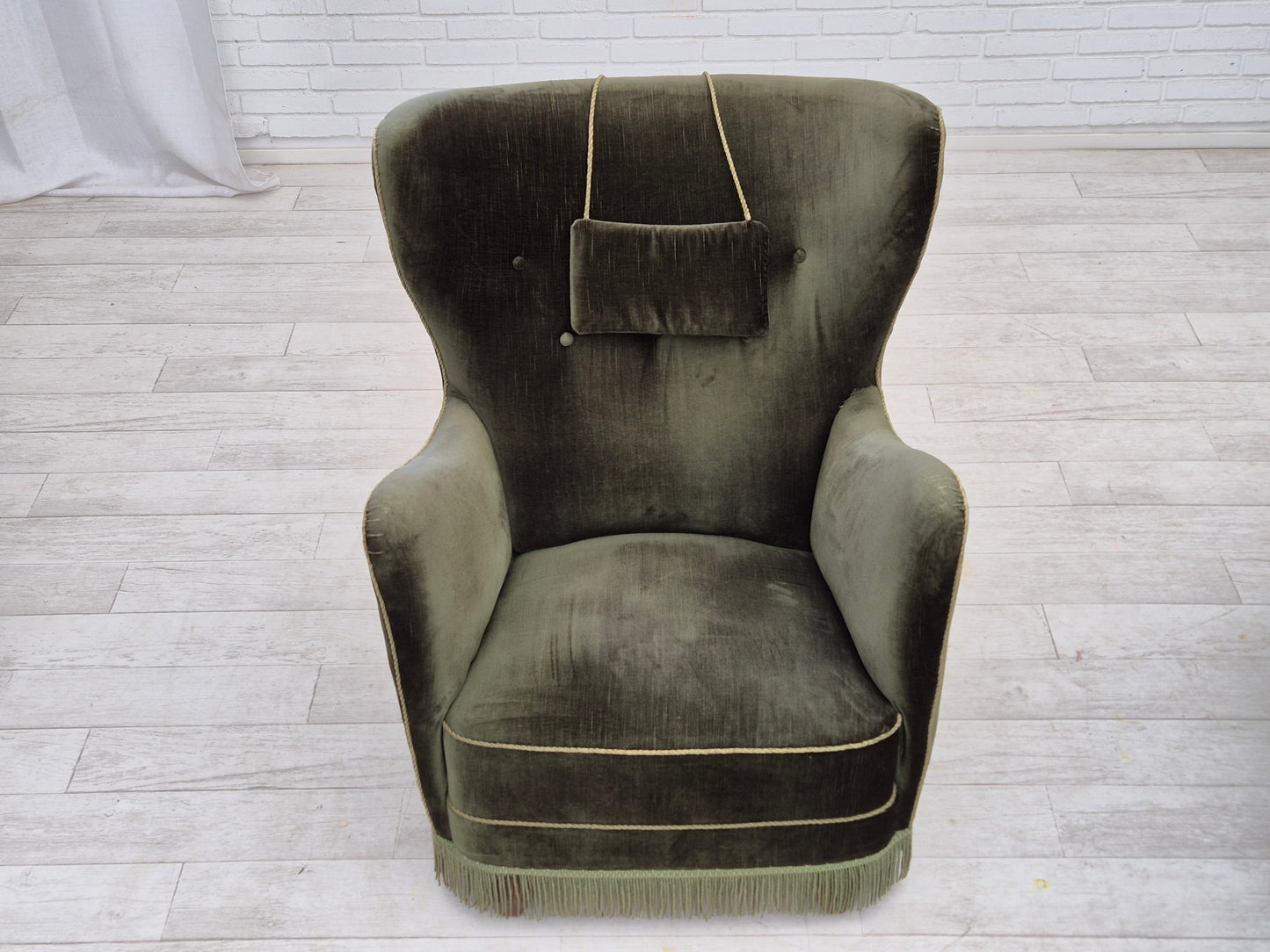 1960s, Danish highback relax armchair, original condition, green furniture velour.