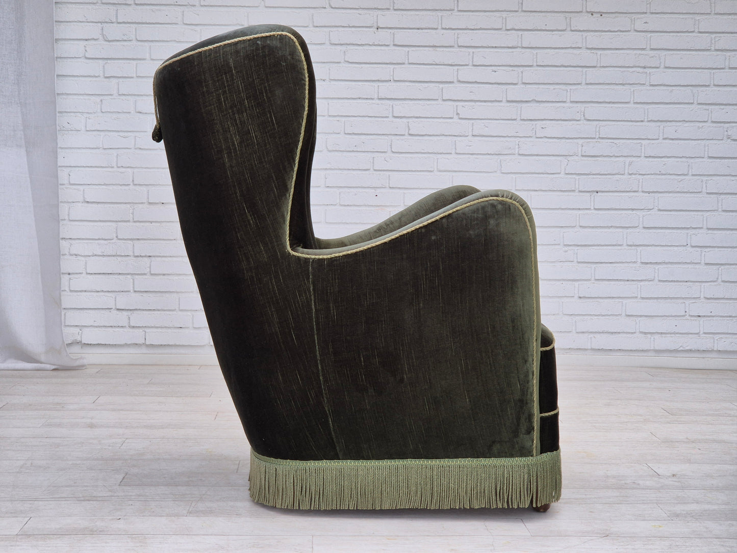 1960s, Danish highback relax armchair, original condition, green furniture velour.