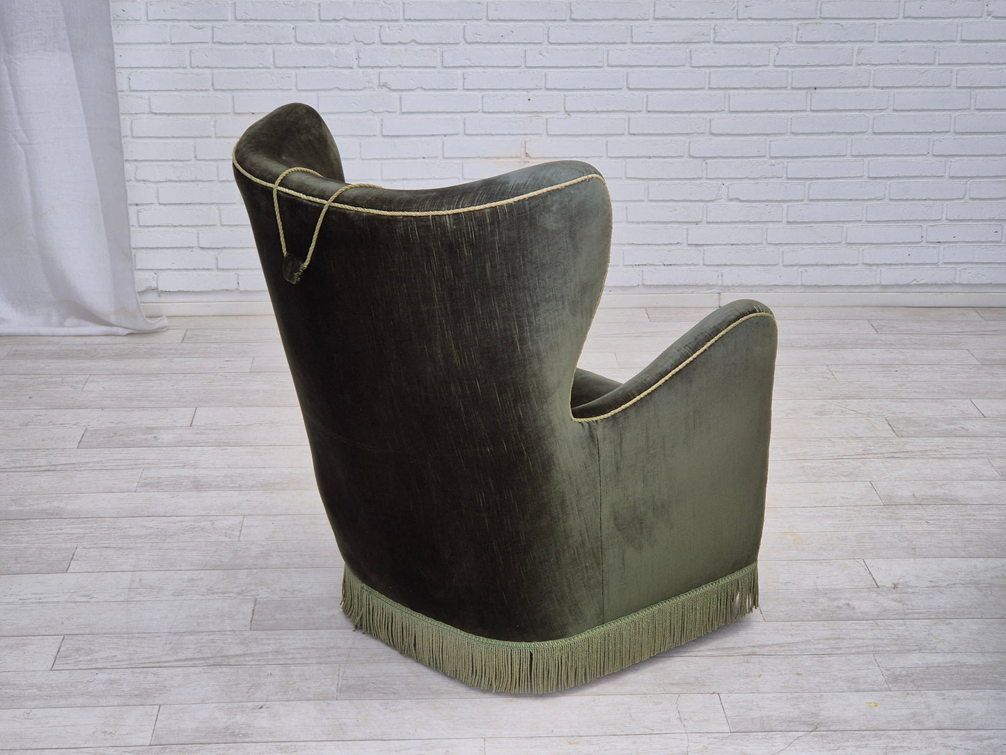 1960s, Danish highback relax armchair, original condition, green furniture velour.