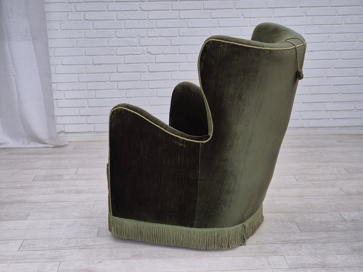 1960s, Danish highback relax armchair, original condition, green furniture velour.