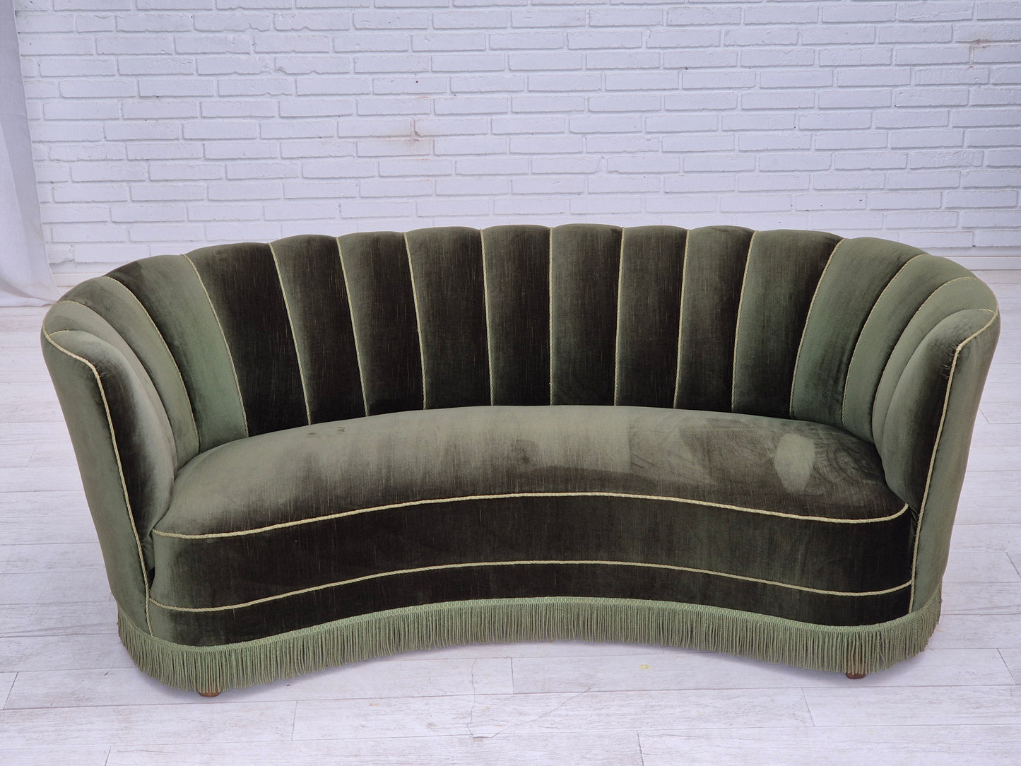 1960s, Danish 3-seater "Banan" sofa, original dark green velour.