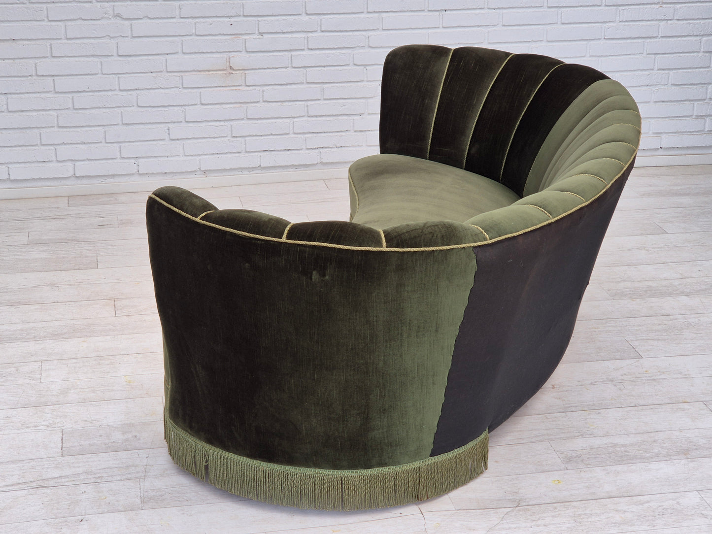 1960s, Danish 3-seater "Banan" sofa, original dark green velour.