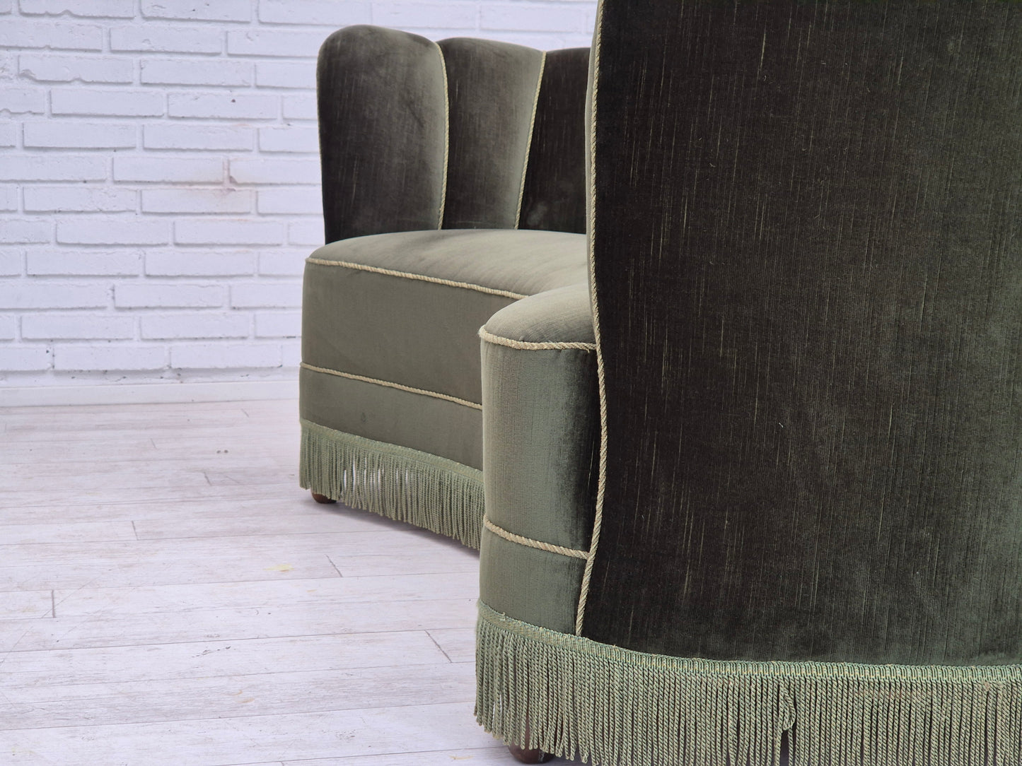 1960s, Danish 3-seater "Banan" sofa, original dark green velour.