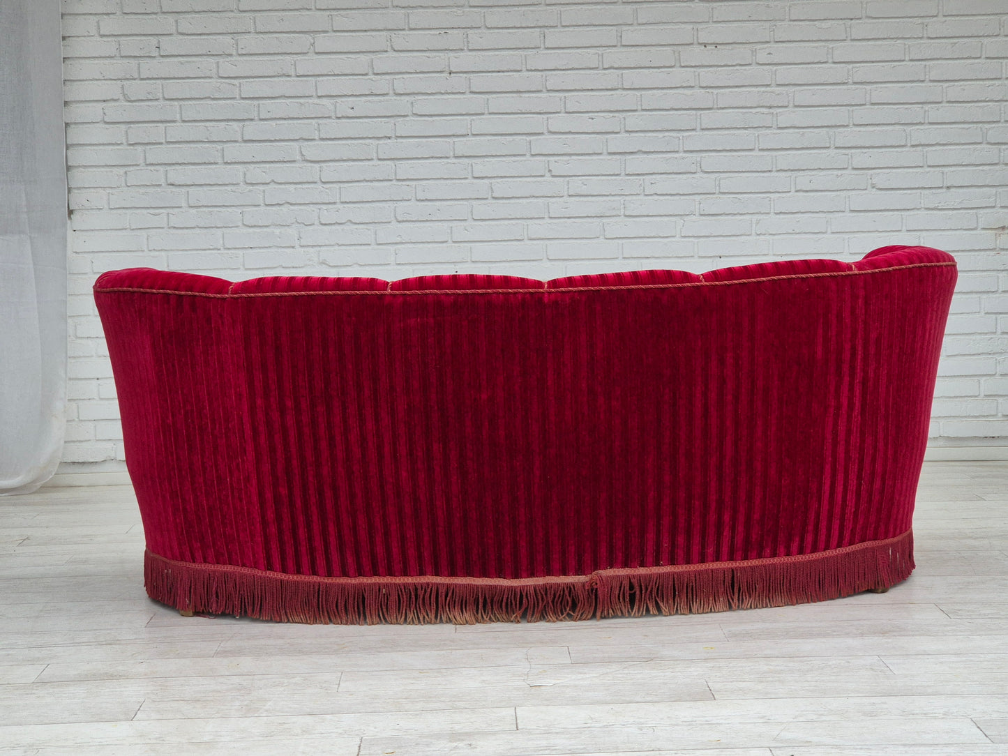 1960s, Danish 3-seater "Banan" sofa, original cherry-red furniture velour.