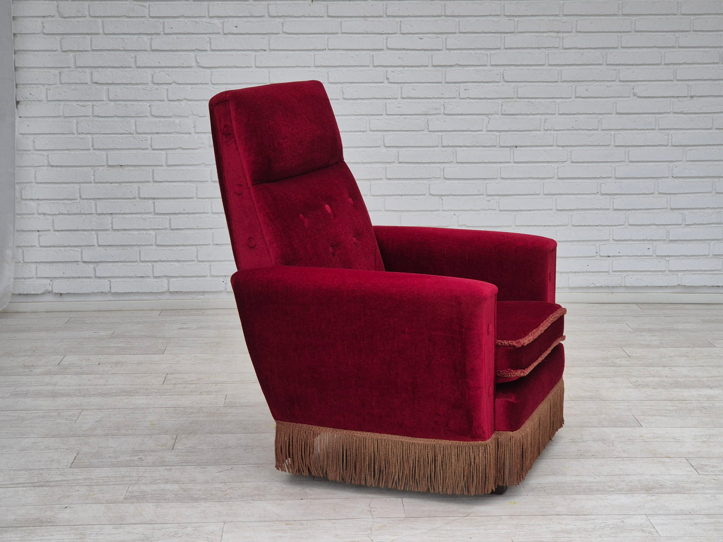 1970s, Danish highback armchair, original condition, red furniture velour.