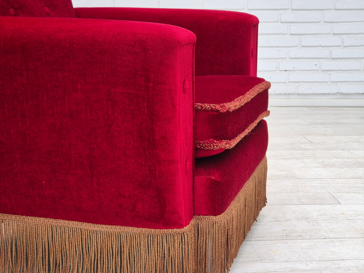 1970s, Danish highback armchair, original condition, red furniture velour.