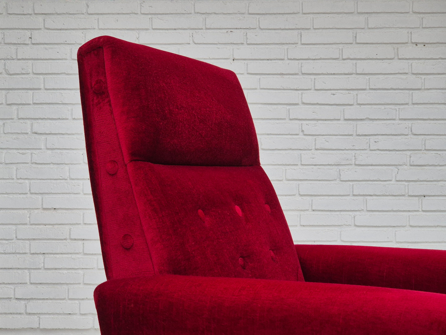 1970s, Danish highback armchair, original condition, red furniture velour.