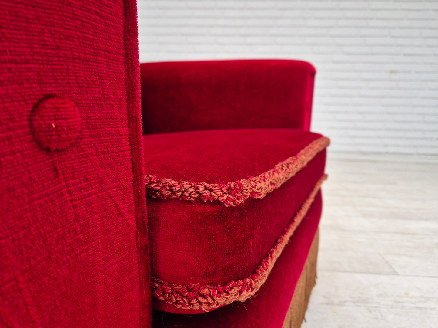 1970s, Danish highback armchair, original condition, red furniture velour.