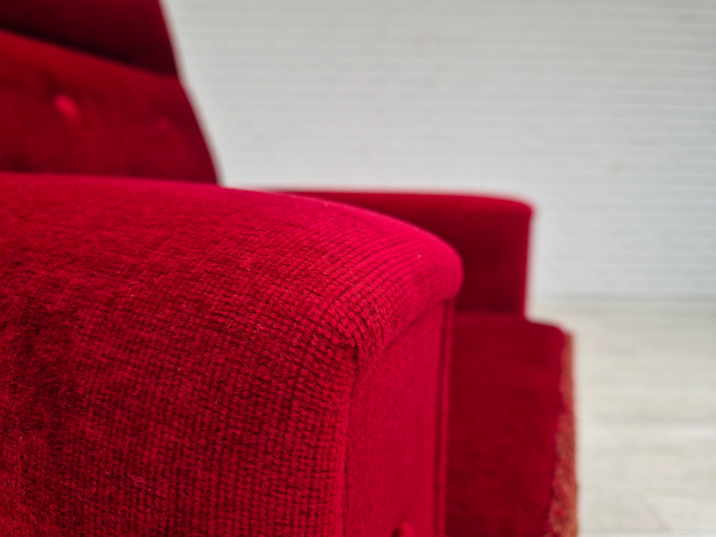 1970s, Danish highback armchair, original condition, red furniture velour.