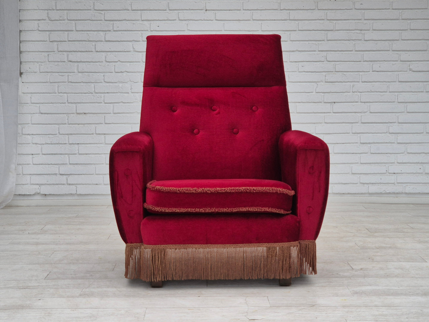 1970s, Danish highback armchair, original condition, red furniture velour.