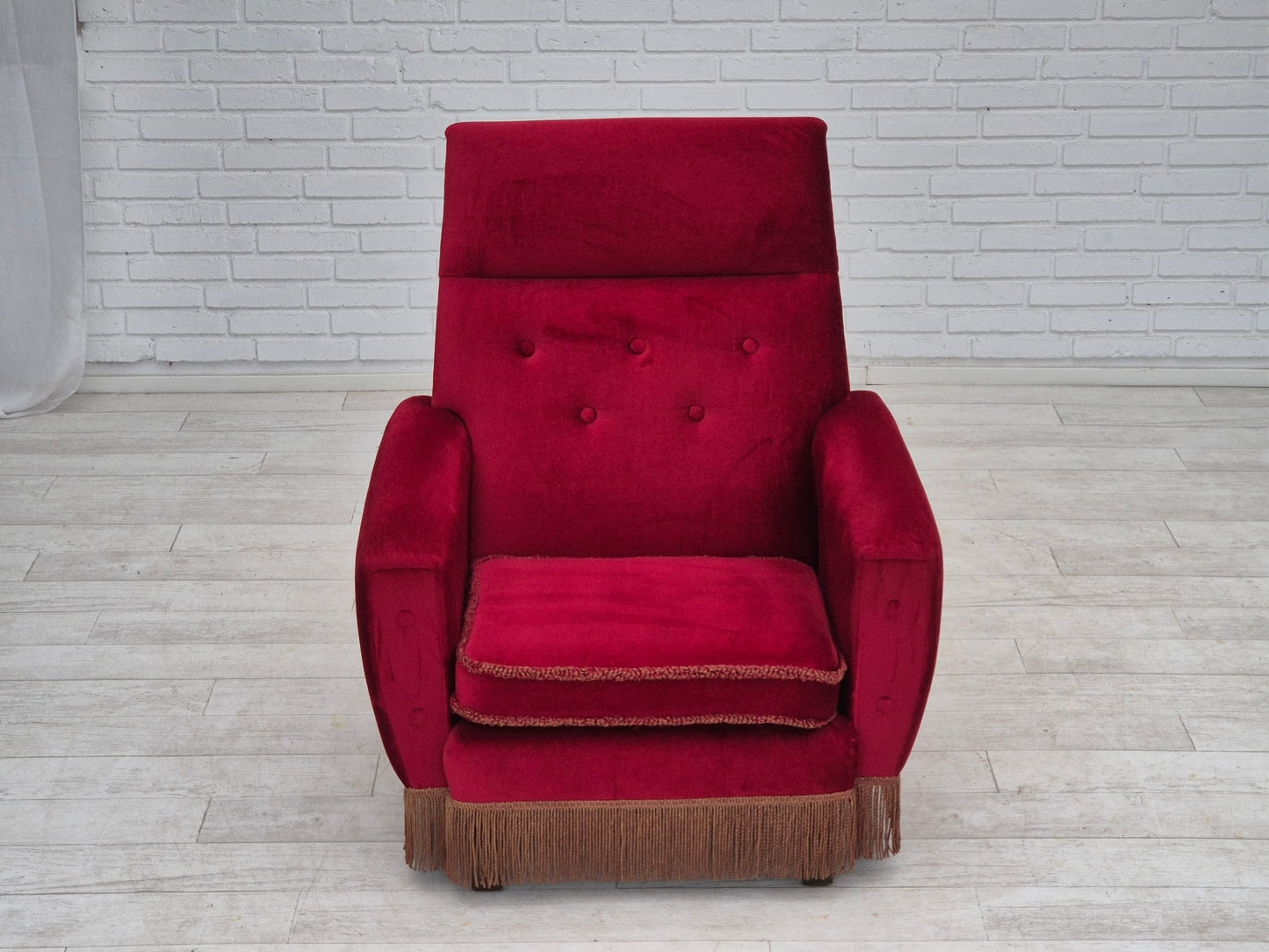 1970s, Danish highback armchair, original condition, red furniture velour.