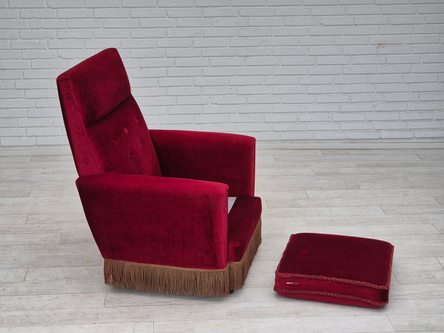 1970s, Danish highback armchair, original condition, red furniture velour.