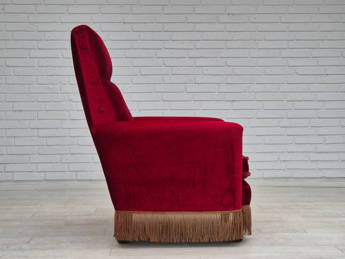 1970s, Danish highback armchair, original condition, red furniture velour.