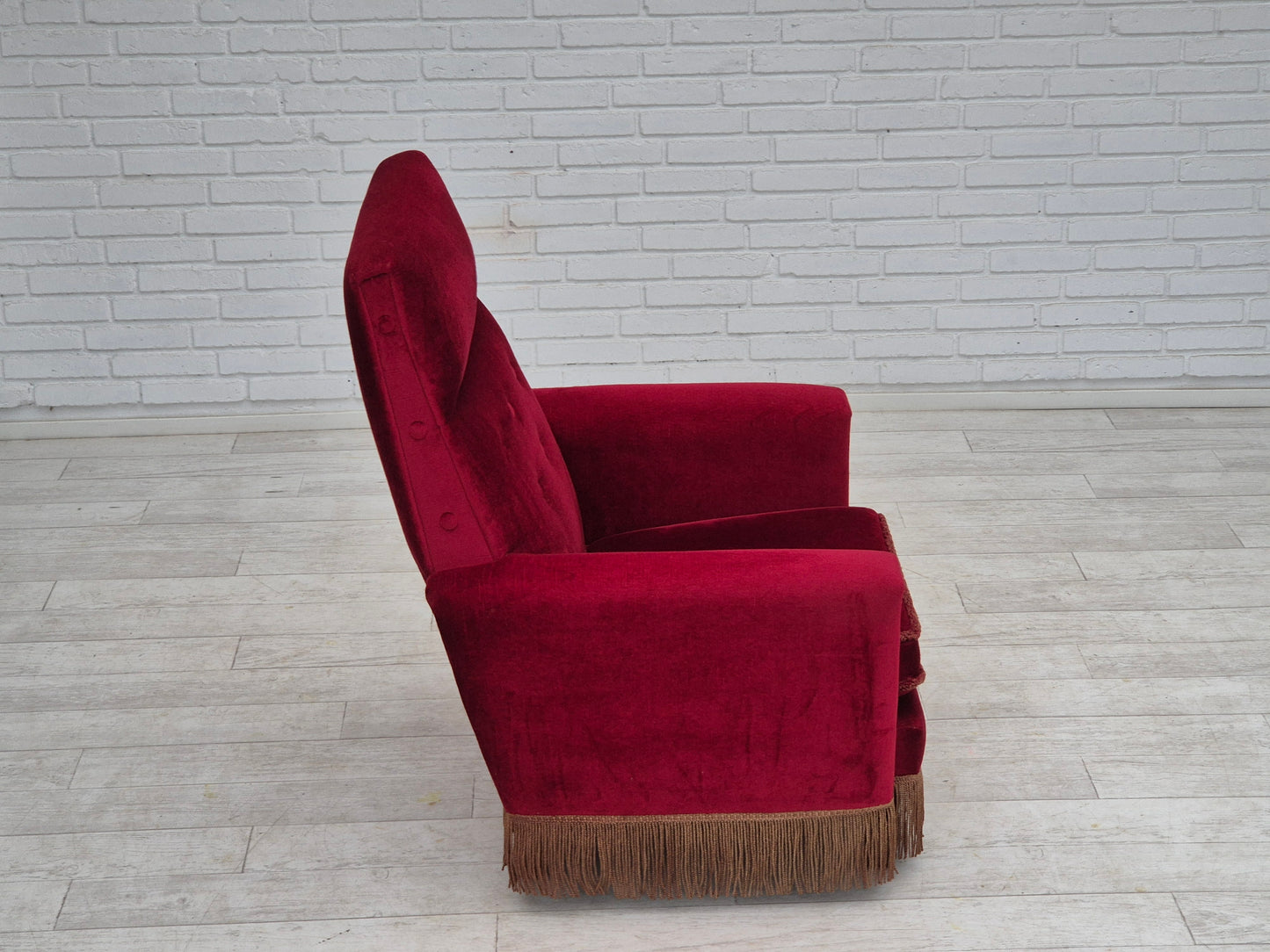 1970s, Danish highback armchair, original condition, red furniture velour.