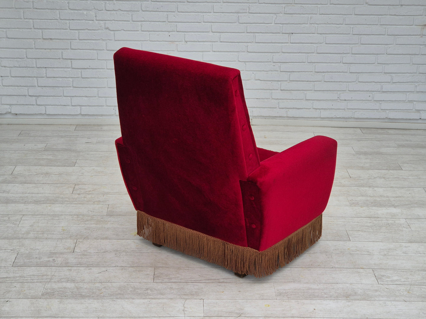 1970s, Danish highback armchair, original condition, red furniture velour.