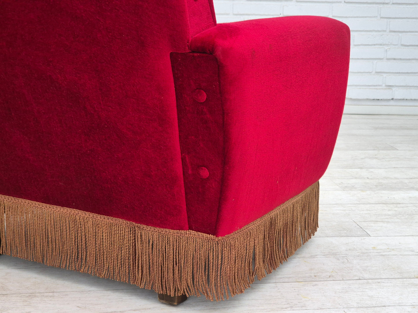 1970s, Danish highback armchair, original condition, red furniture velour.