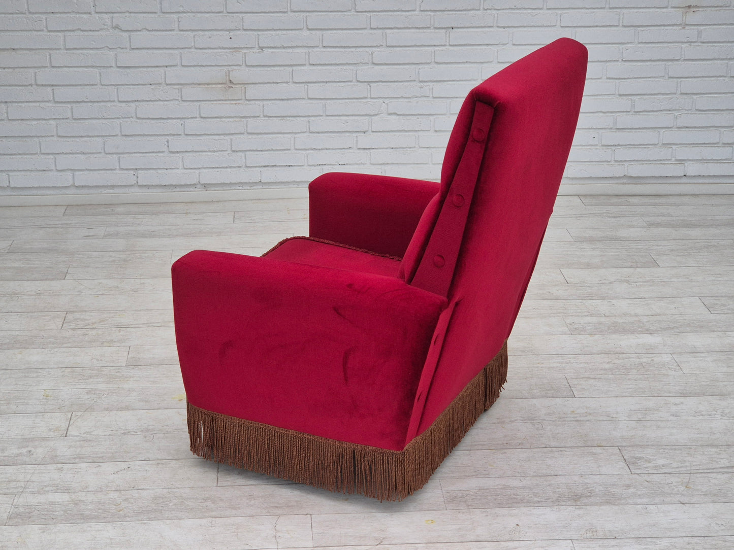 1970s, Danish highback armchair, original condition, red furniture velour.