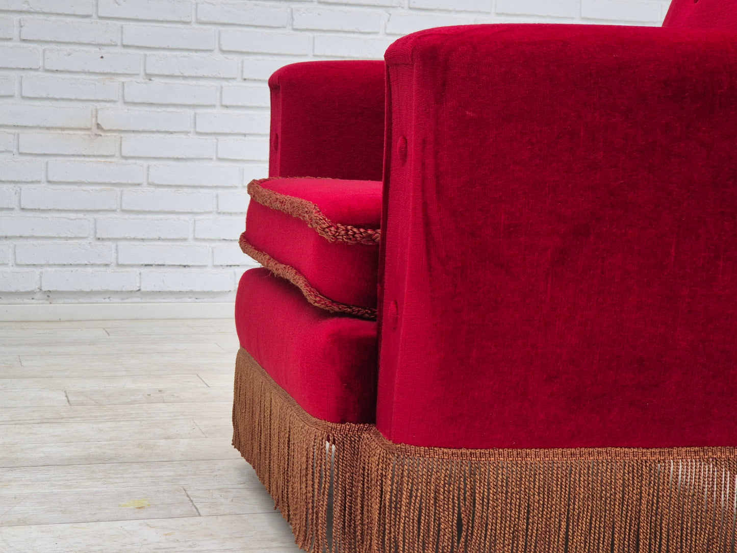 1970s, Danish highback armchair, original condition, red furniture velour.