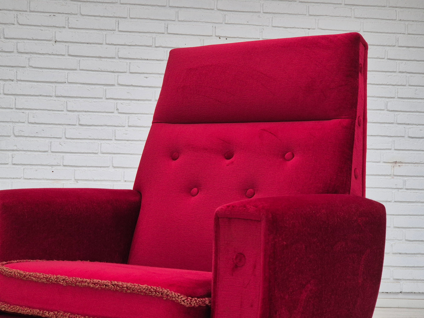 1970s, Danish highback armchair, original condition, red furniture velour.