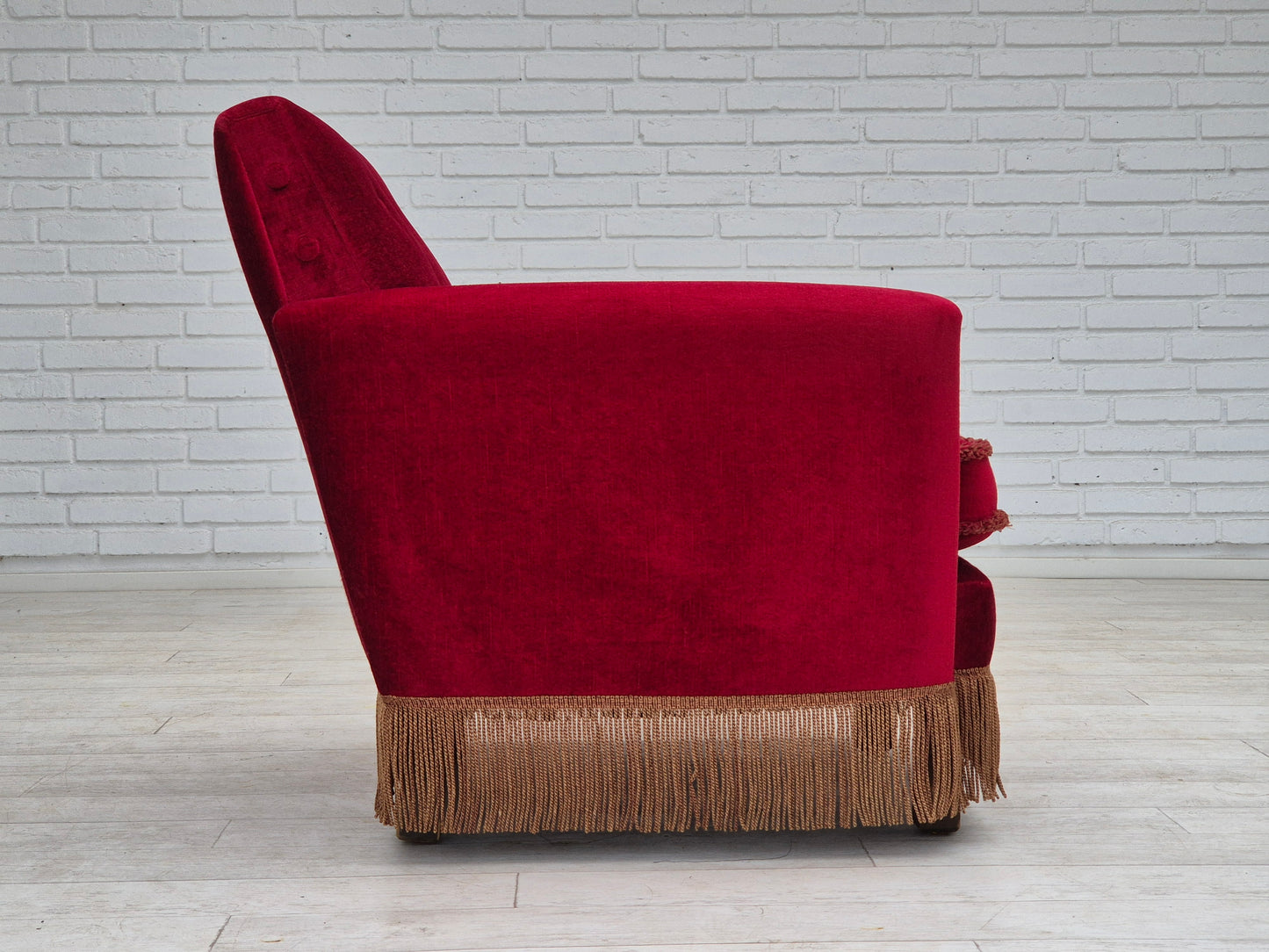 1970s, Danish lounge chair, original condition, cherry-red velour fabric.