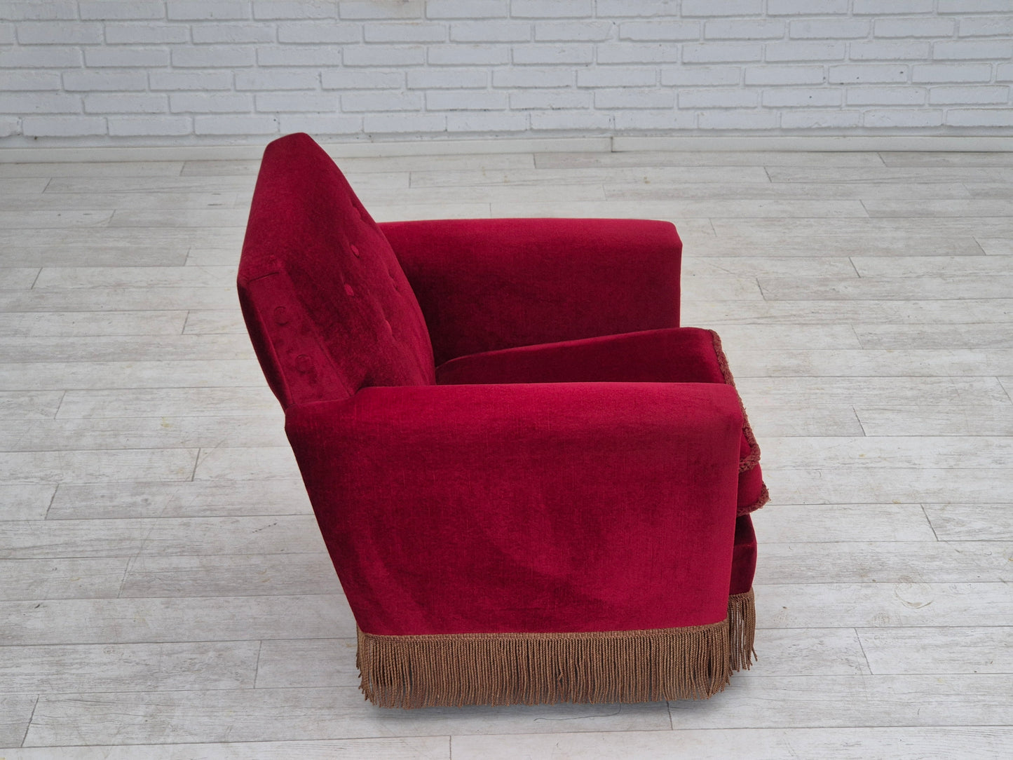 1970s, Danish lounge chair, original condition, cherry-red velour fabric.