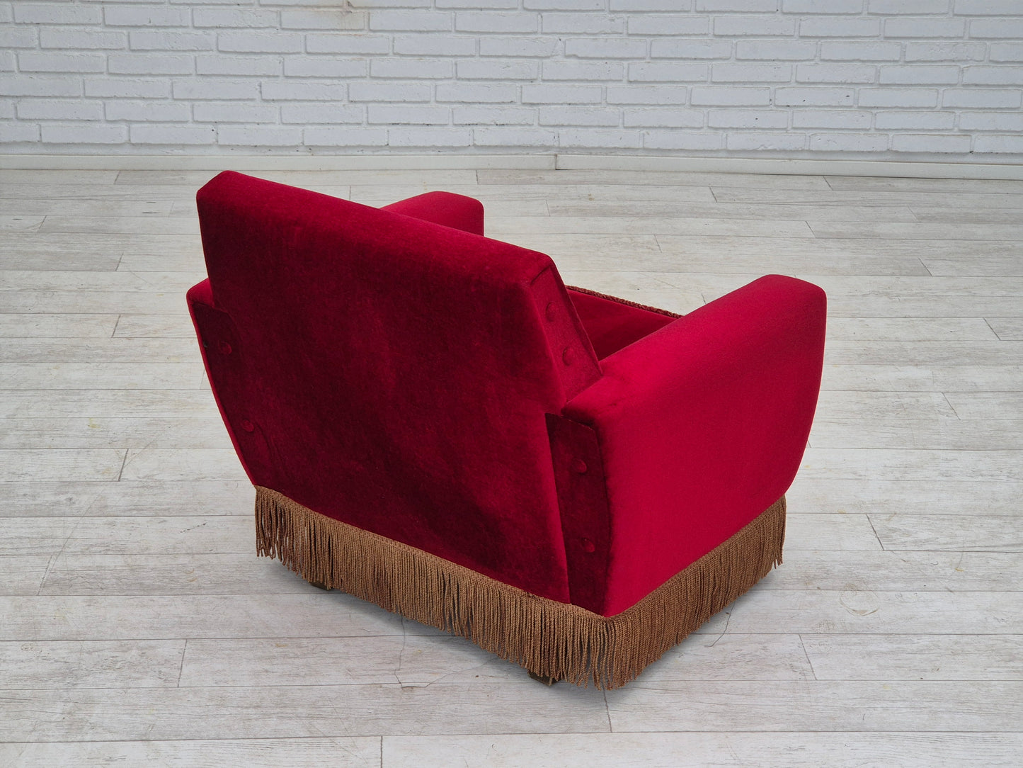 1970s, Danish lounge chair, original condition, cherry-red velour fabric.