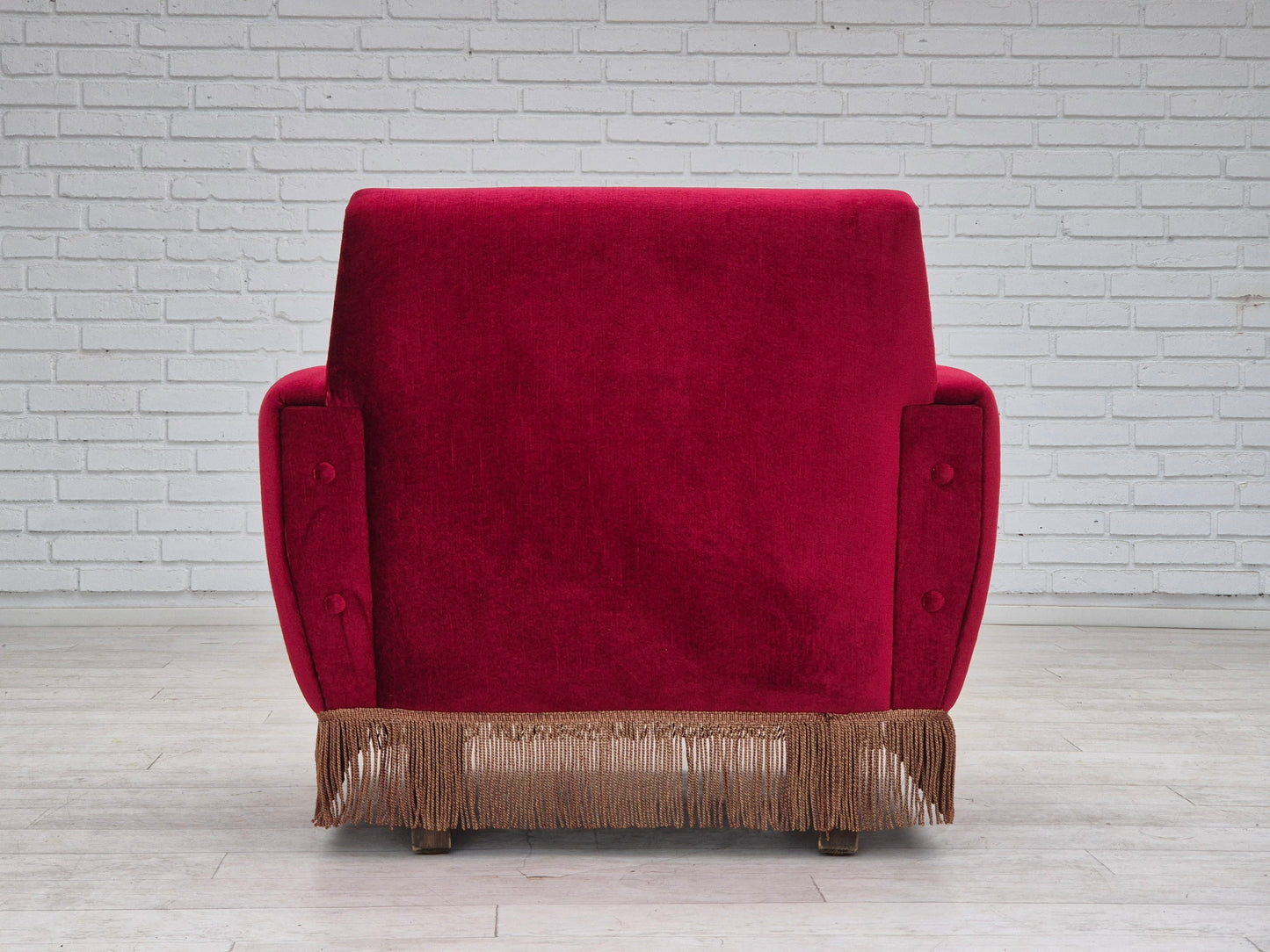 1970s, Danish lounge chair, original condition, cherry-red velour fabric.