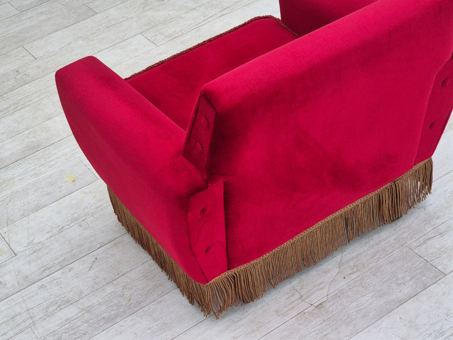 1970s, Danish lounge chair, original condition, cherry-red velour fabric.