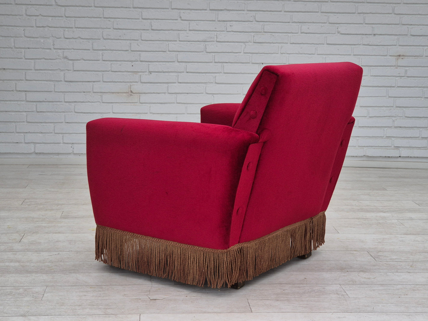 1970s, Danish lounge chair, original condition, cherry-red velour fabric.