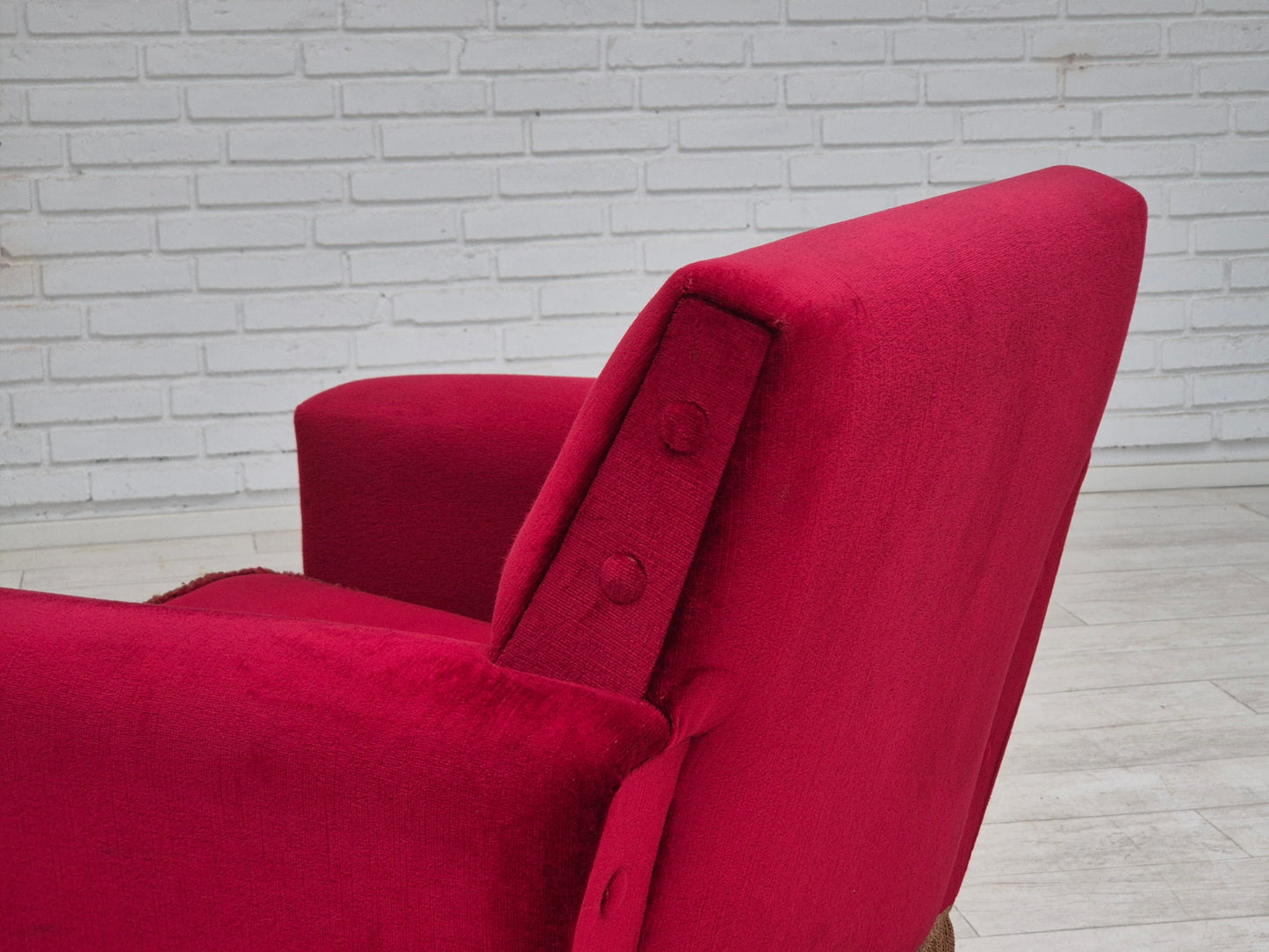 1970s, Danish lounge chair, original condition, cherry-red velour fabric.