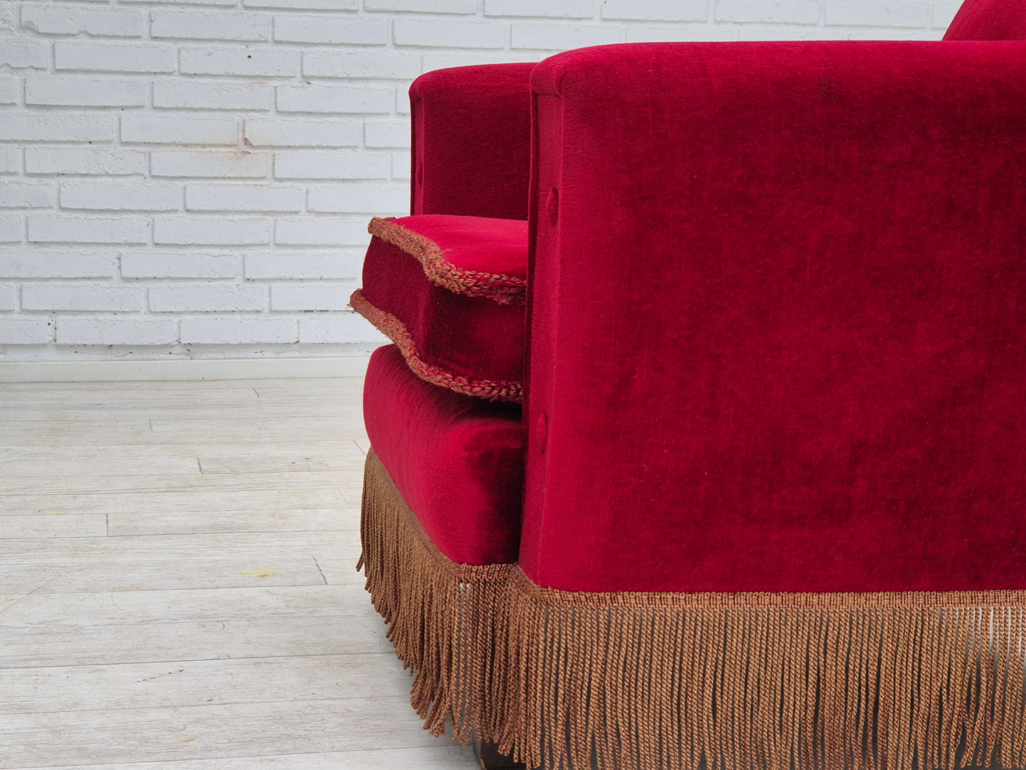 1970s, Danish lounge chair, original condition, cherry-red velour fabric.